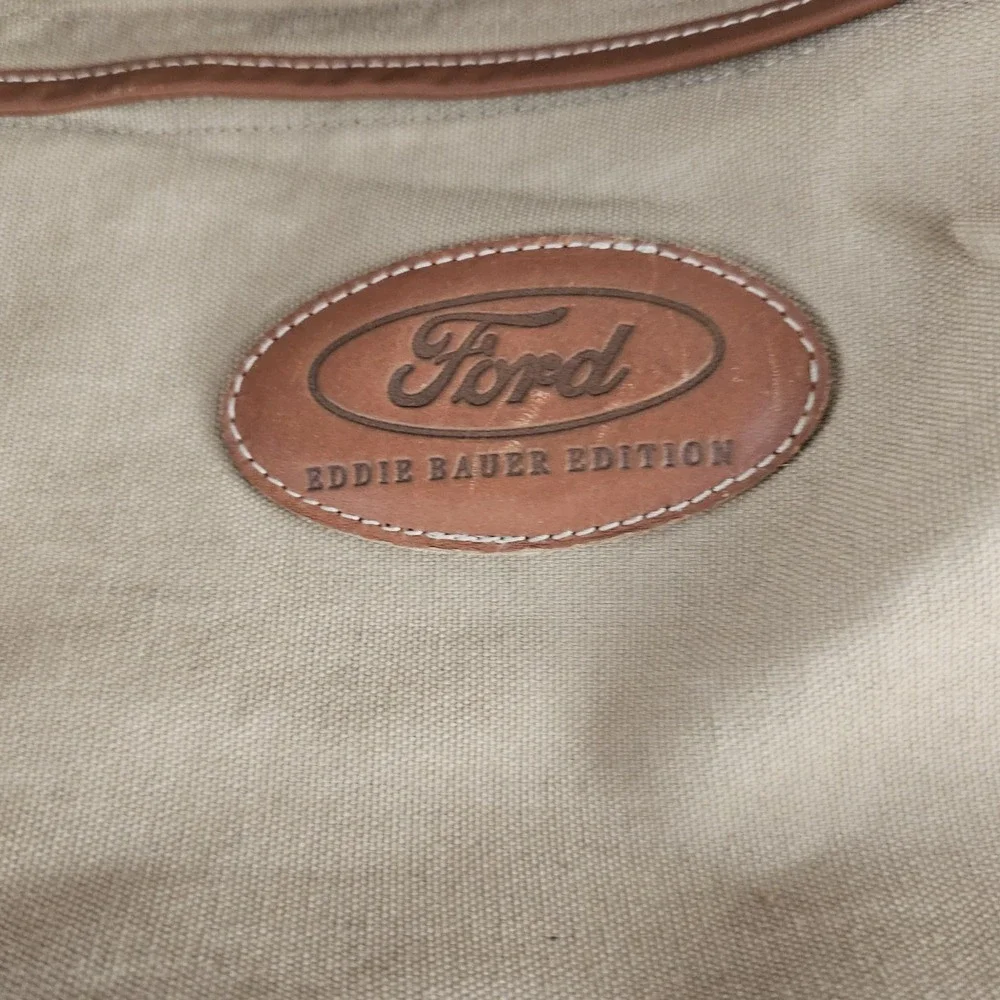 Vintage Eddie Bauer Edition Ford Duffle Bag Canvas SafariLeather Khaki Beige